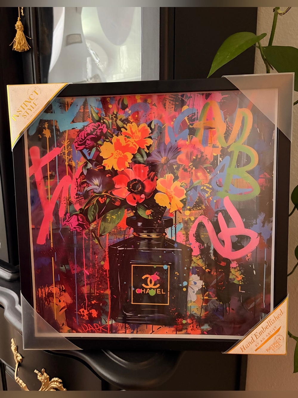 Fashion Chanel- Floral Perfume Art Print - Vibrant Neon Bouquet- 14” x 14”